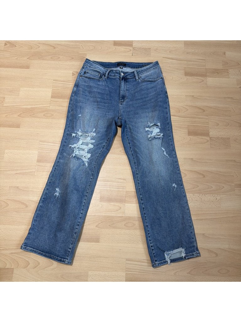 Judy Blue Jb82431md Distressed Straight Fit Jeans Raw Hem Women's 18w